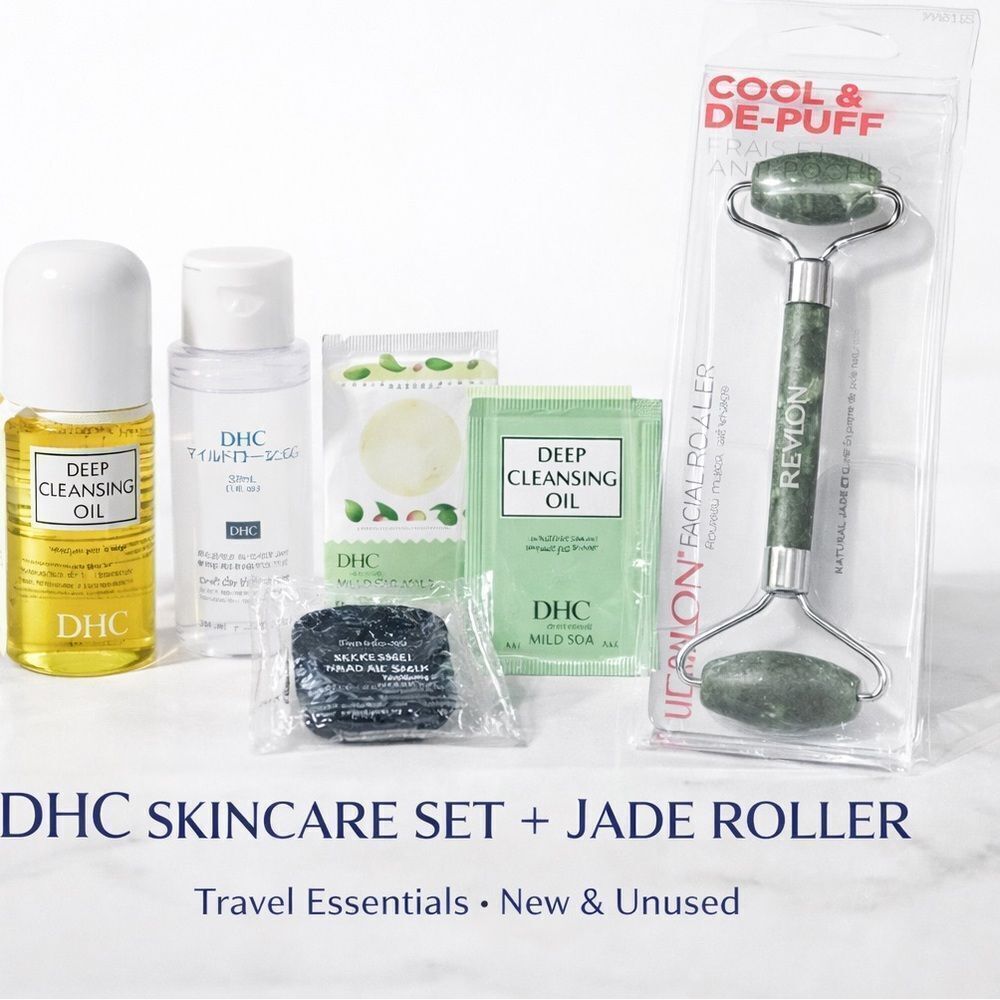 DHC Travel Skincare Bundle + Jade Roller | Deep Cleansing Oil Set | NEW